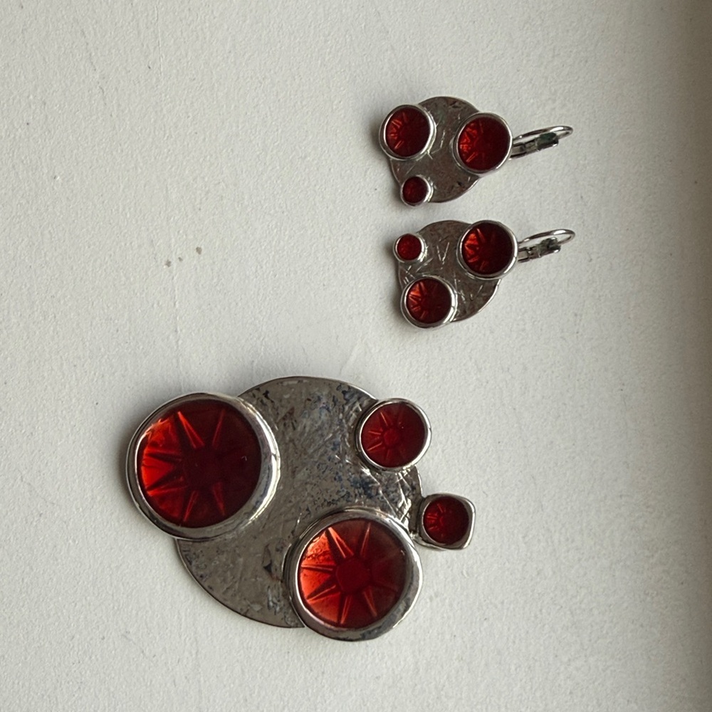 Silver and Red Jewelry Set